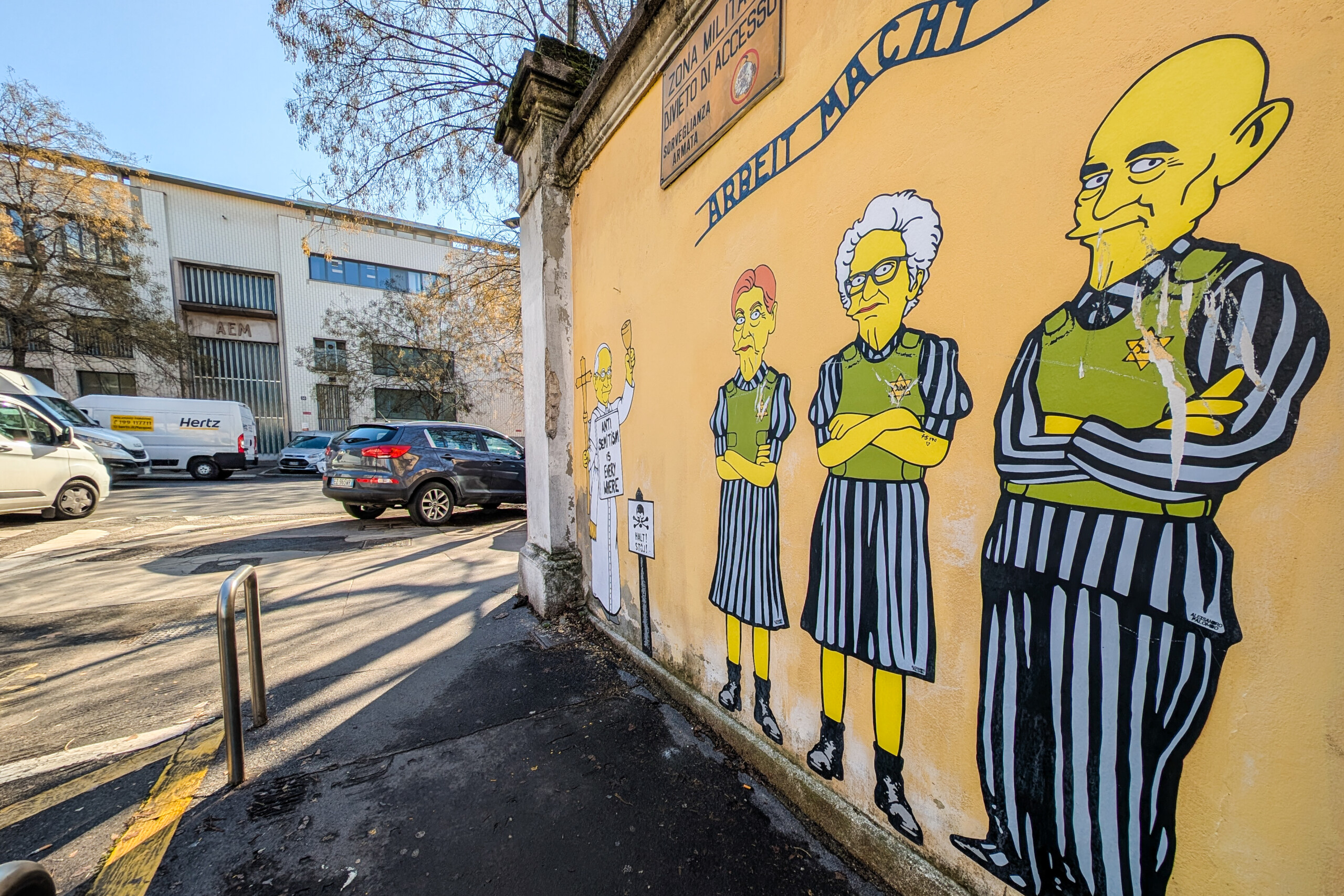 milan vandalisme sur la fresque des simpson au memorial de la shoah scaled